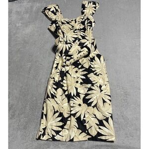 Vintage Absolutely Dress Womens 11 12 Black Palm Leaf Shoulder Pad Beach